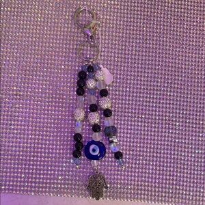 Beaded Evil Eye Keychain or purse charm with Hamsa Charm